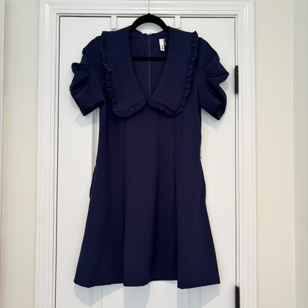 Glam Navy Ruffle Collar Short Sleeve Dress Boutique